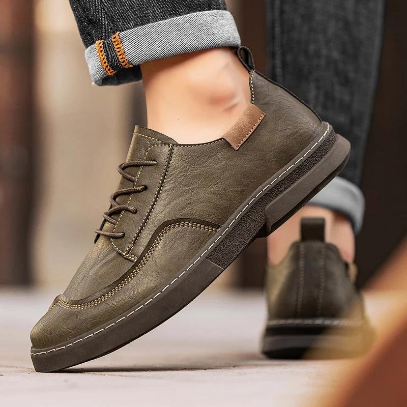 Fashion 2025 High Quality Leather Casual Shoes Luxury Brand Men's Lightweight Flat Shoes Lace-up Oxford Comfortable Outdoor Walk Shoes