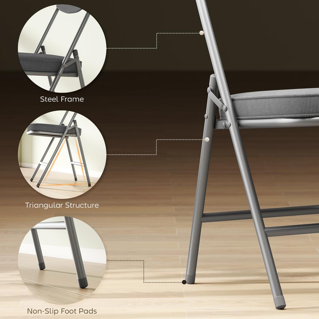 Set of Four Folding Corduroy Seat Chairs - Grey