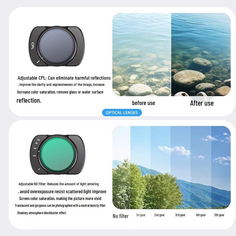 DJI Pocket 3 Filter Set: UV, CPL Polarizing, ND Neutral Density, OSMO Magnetic Wide-Angle Filters