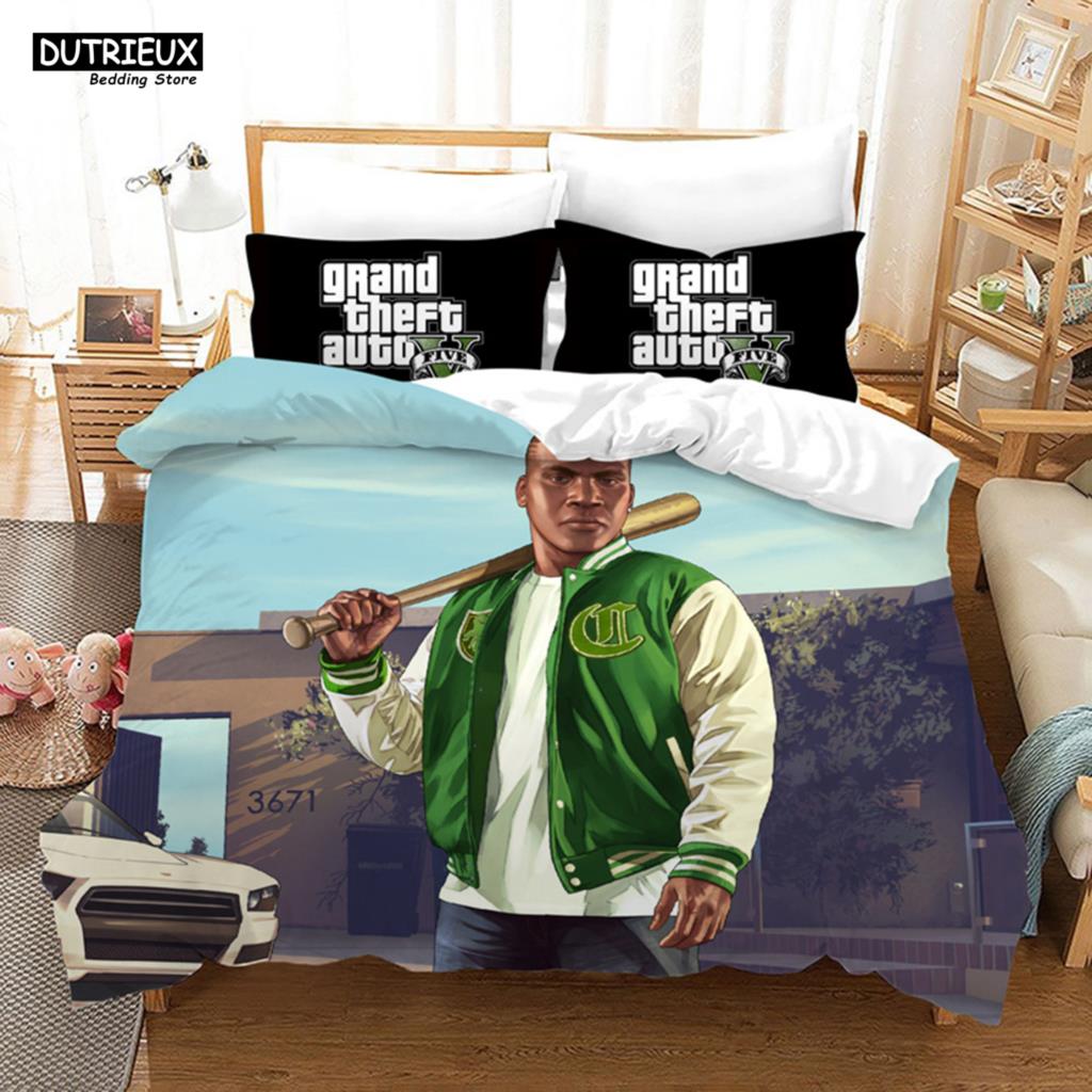 GTA V Game - Themed Cartoon Bedding Set with Duvet Cover and Pillowcase, Including Comforter