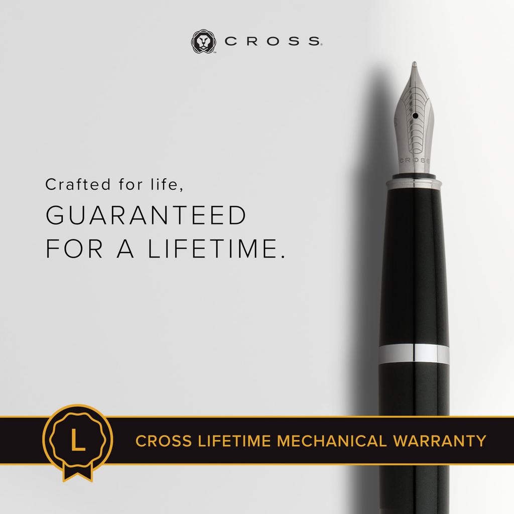 Cross Bailey Black Lacquer Fountain Pen Stainless Steel Medium Nib