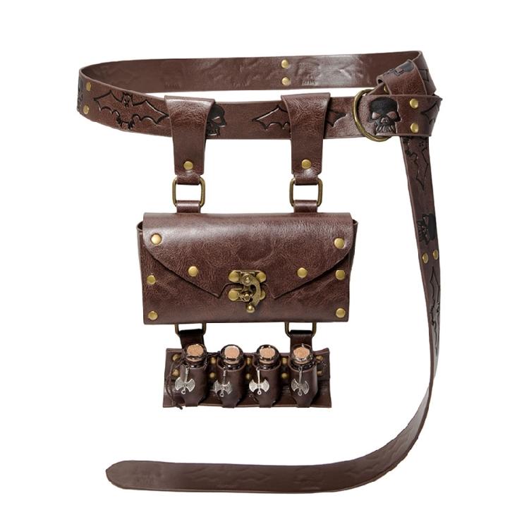 Vintage Renaissances Costume Accessories Set with Faux Leather Belt and Belt Bag Pouch with 4Pcs Cork Potion Vials