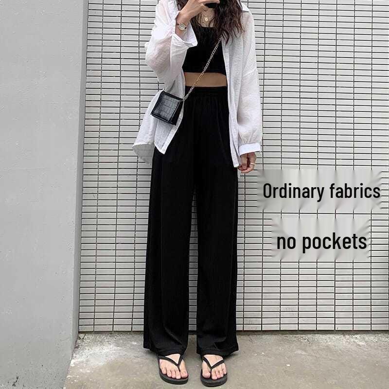 

Women s Summer Blue Polka Dot Wide-Leg Ice Silk Pants - Petite Relaxed Fit S for 80-95 jin
