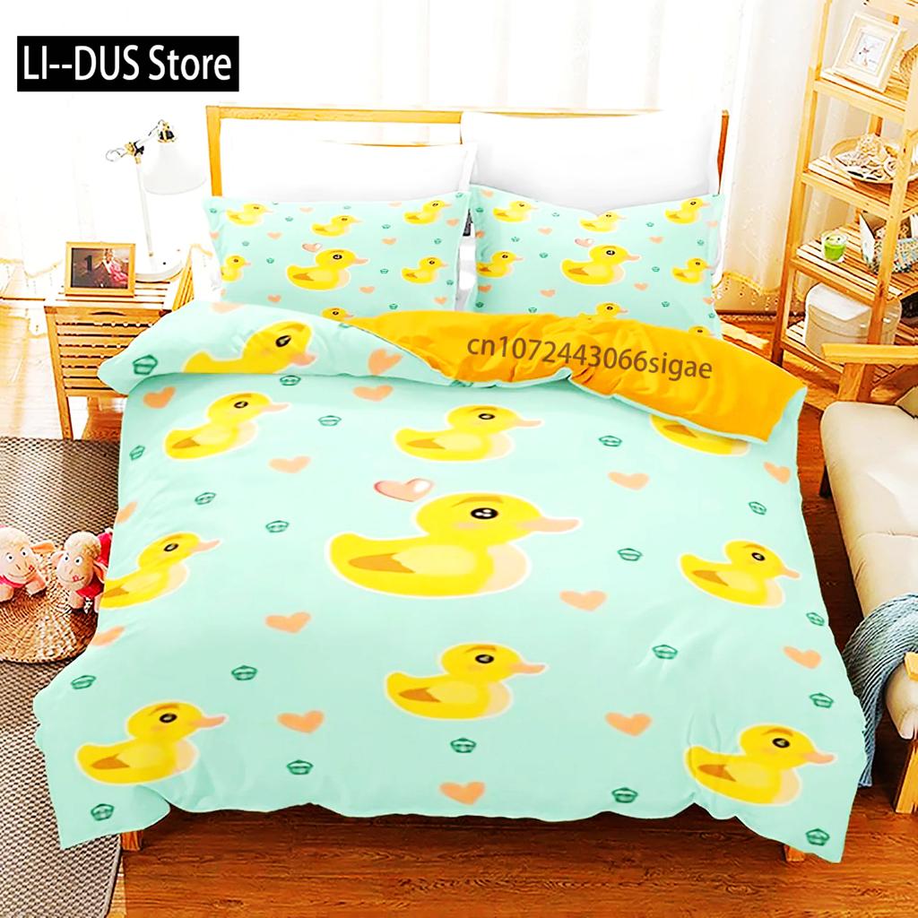Gelbe Ente Bettwäsche Set Einzelbett Twin Full Queen King Size Kleine Ente Bettset Aldult Jungen Schlafzimmer Bettbezug Sets 3D Druck 015