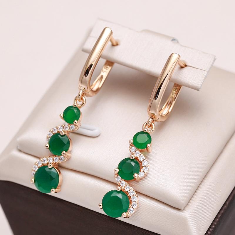 Kienl New Fashion  Rose Gold Long Earring For Women Green Natural Zircon Drop Earrings High Quality Daily Fine Jewelry