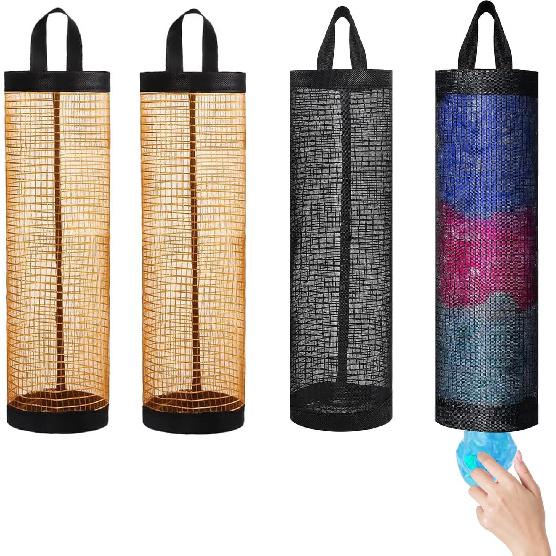 4 Pcs Plastic Bag Holder for Grocery Bags, Hanging Storage Bags Plastic Mesh Bags Dispenser Organizer Trash Bags Grocery Shopping Bag Holder for Home