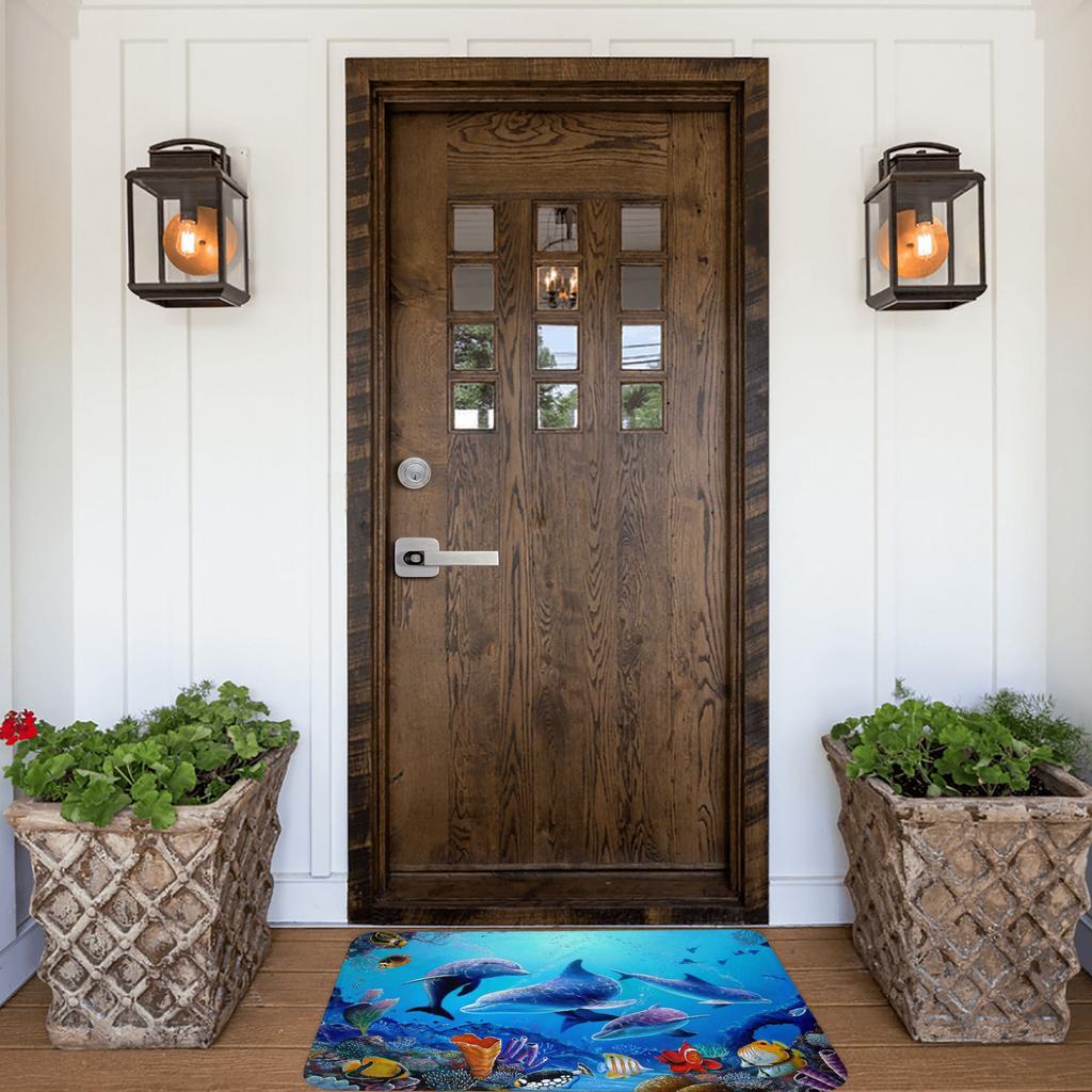 Funny Dolphin Ocean Animal Doormat Non-Slip Entrance Bathroom Kitchen Door Floor Mat Sea Creature Living Room Carpet Rug