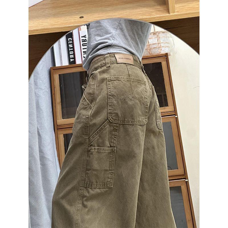 

Womens High Waist Army Green Cargo Wide Leg Pants Vintage Loose Casual Streetwear Trousers Y2K XS хакі