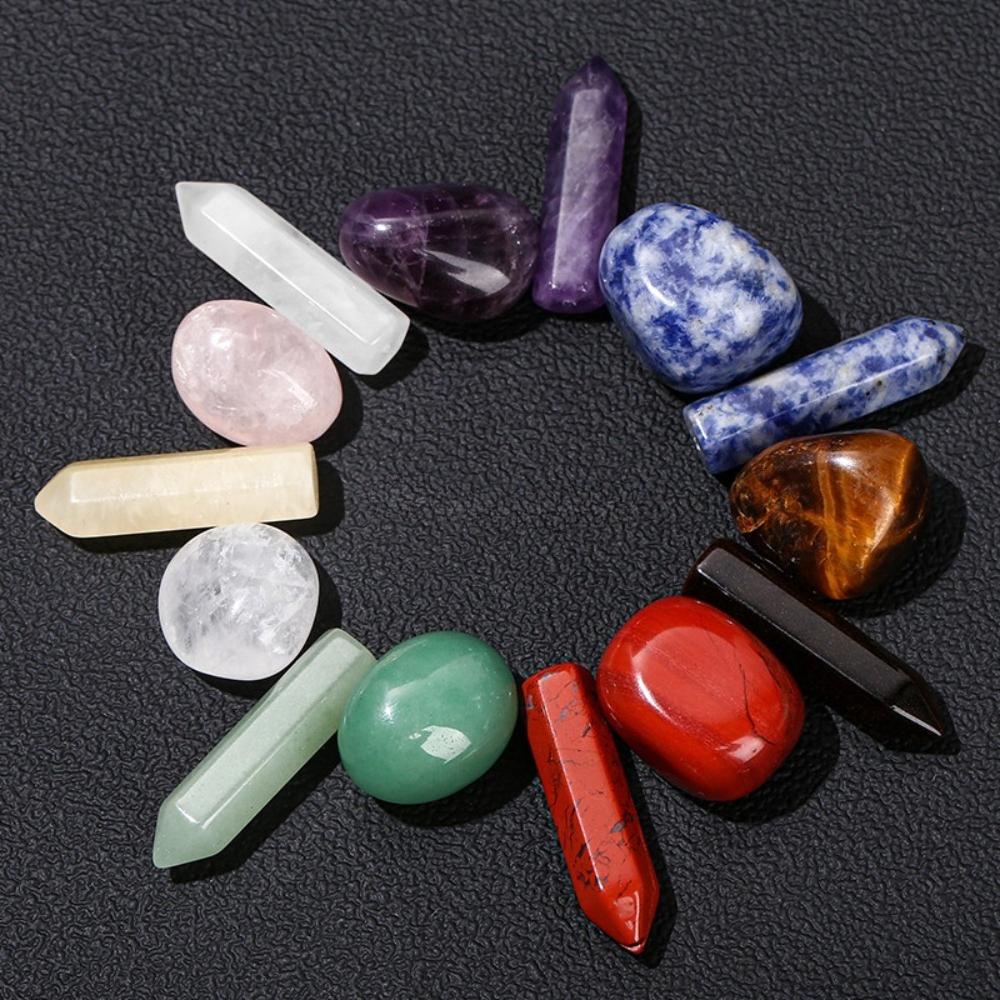 Natural Seven Colors Crystal Stone Single-pointed Hexagonal Column Ore Specimen Ornament Pendant for Men Women Room Jewelry Gift