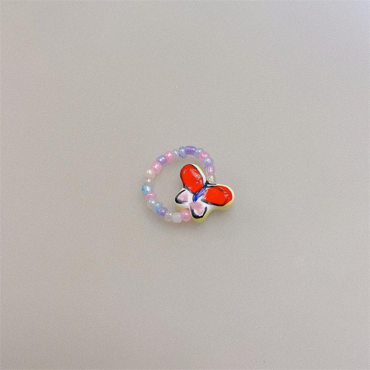 Korean Colorful Beaded Butterfly & Flower Ring for Girls
