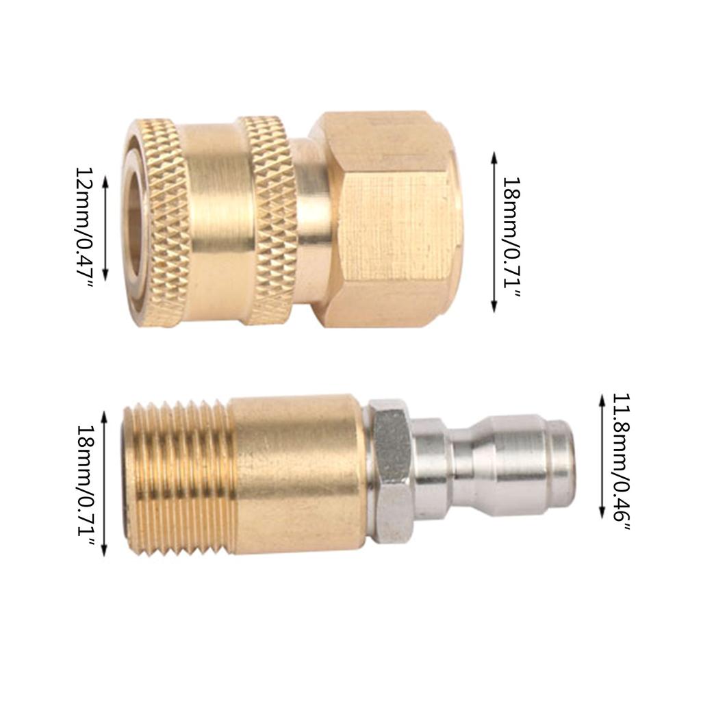 Adattatore Acqua a Pressione per Lavaggio Auto Ugello in Rame Anticorrosione Connessione Rapida da 1/4 di Pollice Adattatore M18x1.5 Set da 2 Pezzi