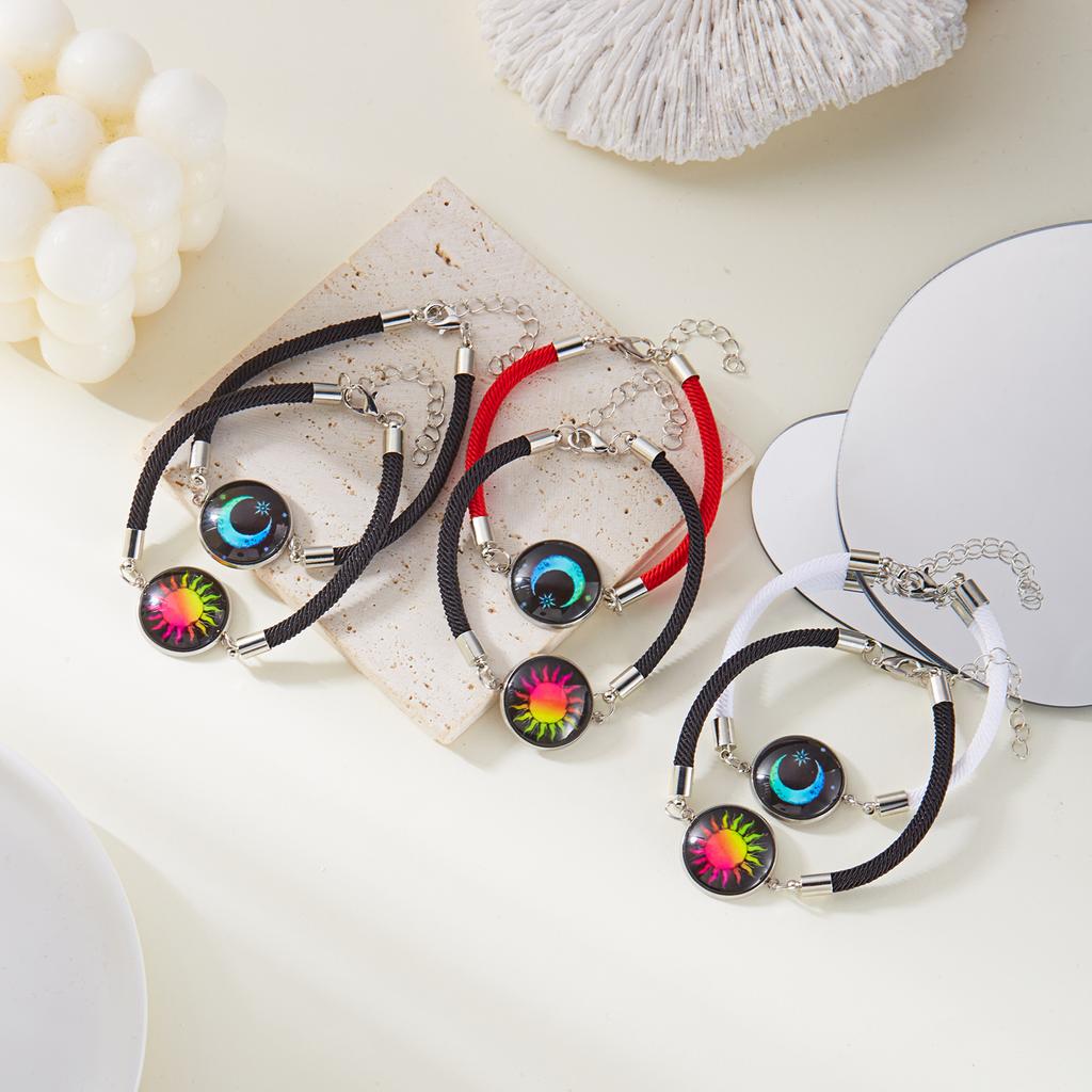 Luminous 2 PCS/Set Stainless Steel Couples Bracelet For Women Lover Sun Moon Rope Charm Friendship Party Valentine Jewelry Gift