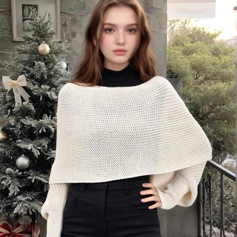 Womens Crossed Back Knitted Cover Up Scarf with Sleeves Sweater Shawl Wrap Shrug Layering Solution For Chilly Environment