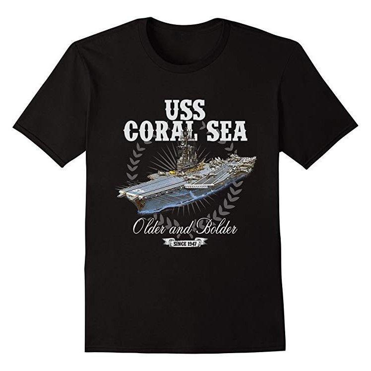 Men's Summer Printed Pure Cotton Short-sleeved T-shirt From The USS Midway Coral Sea Aircraft Carrier of The United States