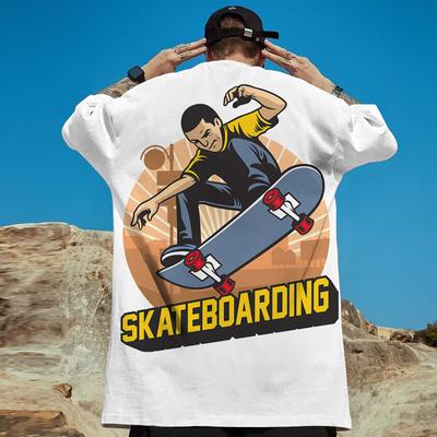 Skater Boy Print Short Sleeve T-Shirt For Men Street Trendy Man Clothes Loose Oversized Short Sleeve Tees Men T Shirt Y2k
