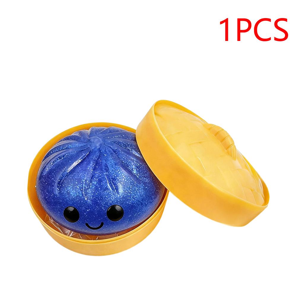 Glitter Bun with Food Steamer Stretchy Desk Toys Squeeze Dough Ball Soft Dumpling Bun Simulation Fidget Toy for Kids Adults