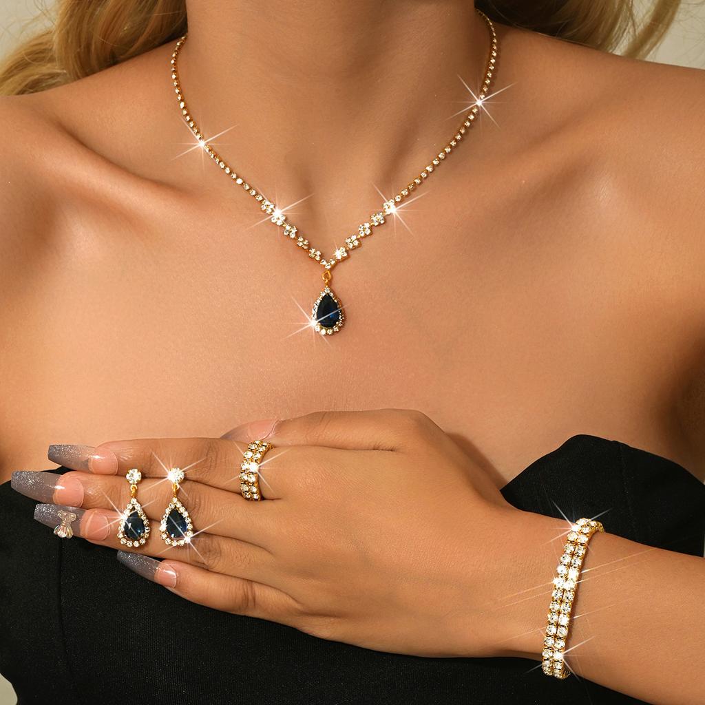 Brautschmuck Halskette Armband Set Strass Zirkon Hochzeitskleid Damen Hochzeitsaccessoires Premium Zweiteiliges Set