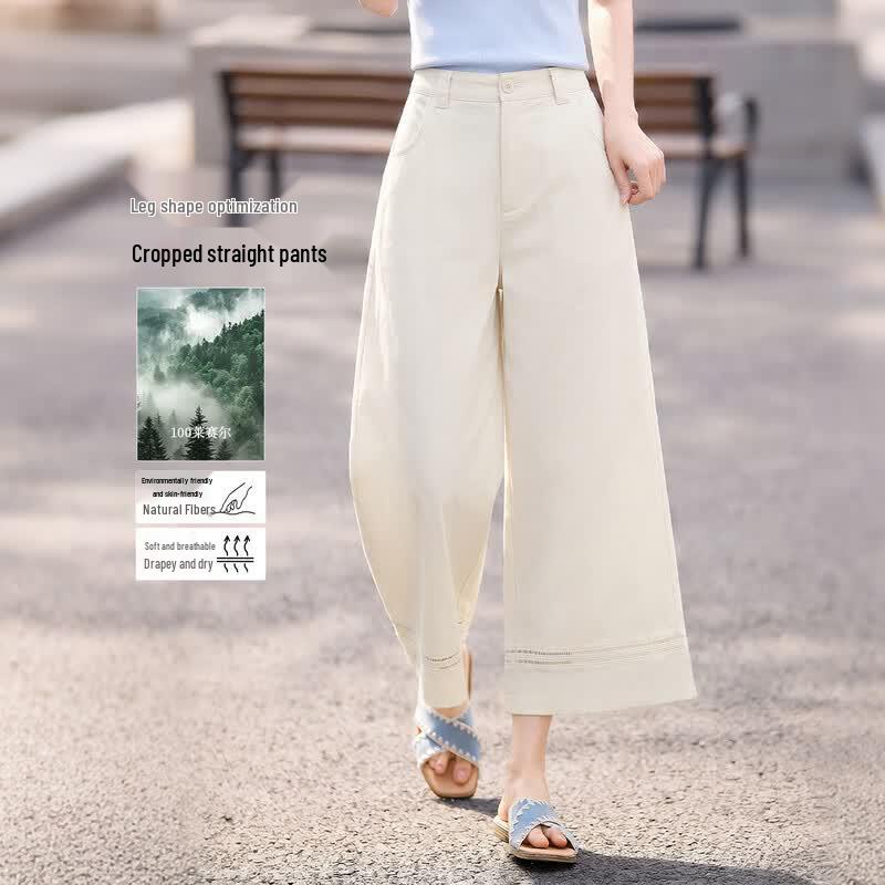 Women s 100% Lyocell Ruffle Cropped Casual Pants L