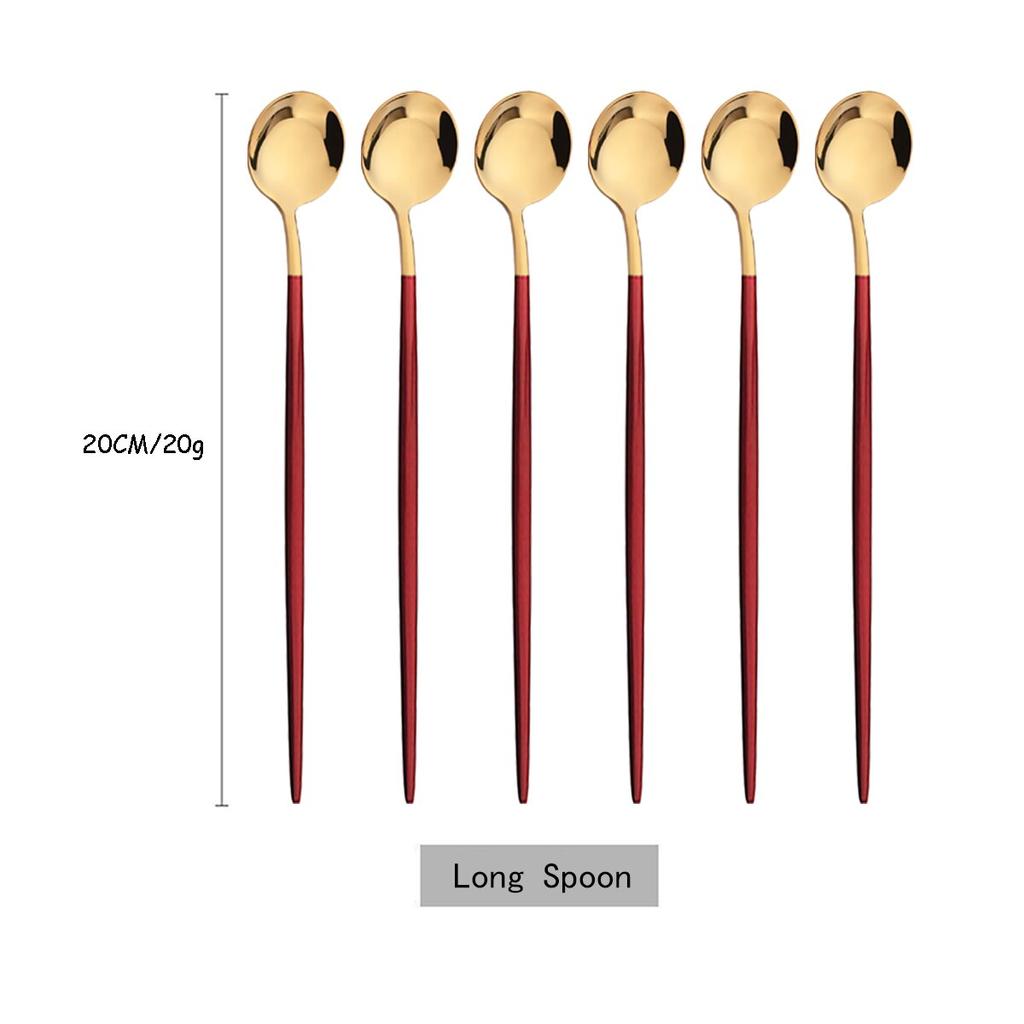 6 adet/takım renkli uzun saplı kaşık yemek takımı suyu kahve karıştırma sofra dondurma kaşığı çatal bıçak kaşık seti mutfak gereçleri