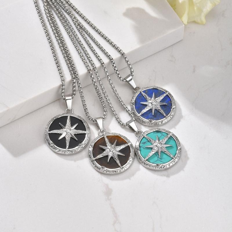 Adjustable Stainless Steel Compass Charm Necklace Men Spiritual Jewelry Chain Necklace for Birthday Valentines Day