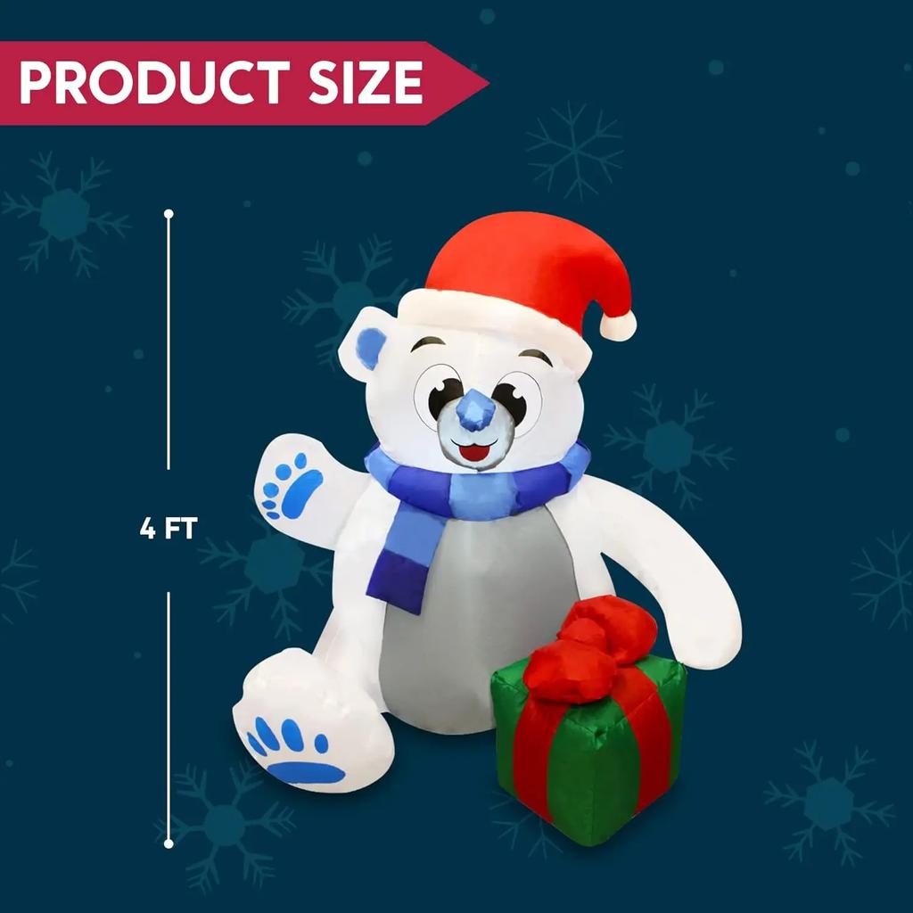 Joyfy 4 ft Christmas Inflatables Polar Bear Christmas Blow Ups Outdoor Decorations with Built-in LEDs for Holiday Party Garden