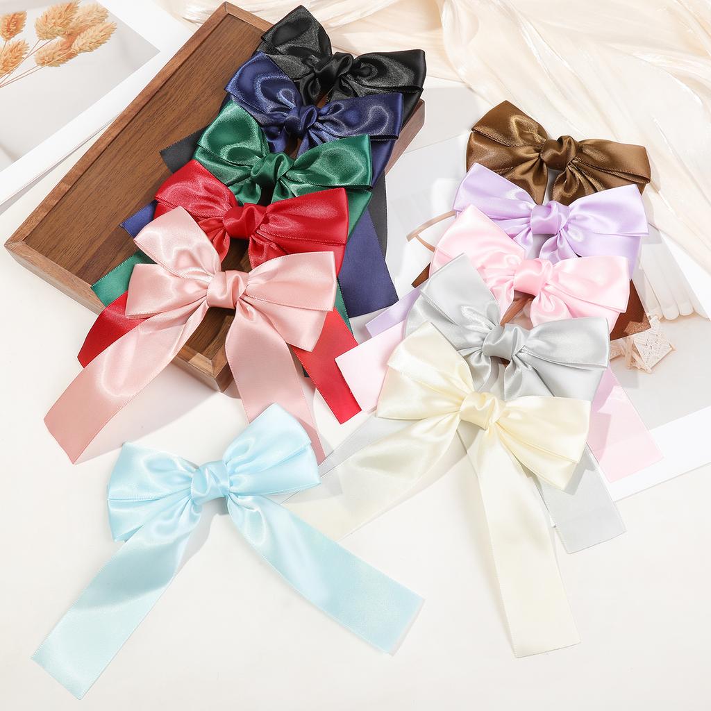 6PCS Silky Satin Hair Bows Hair Clip Ribbon Accessories Ponytail Holder Slides Metal Clips Hair Bow for Women Girls