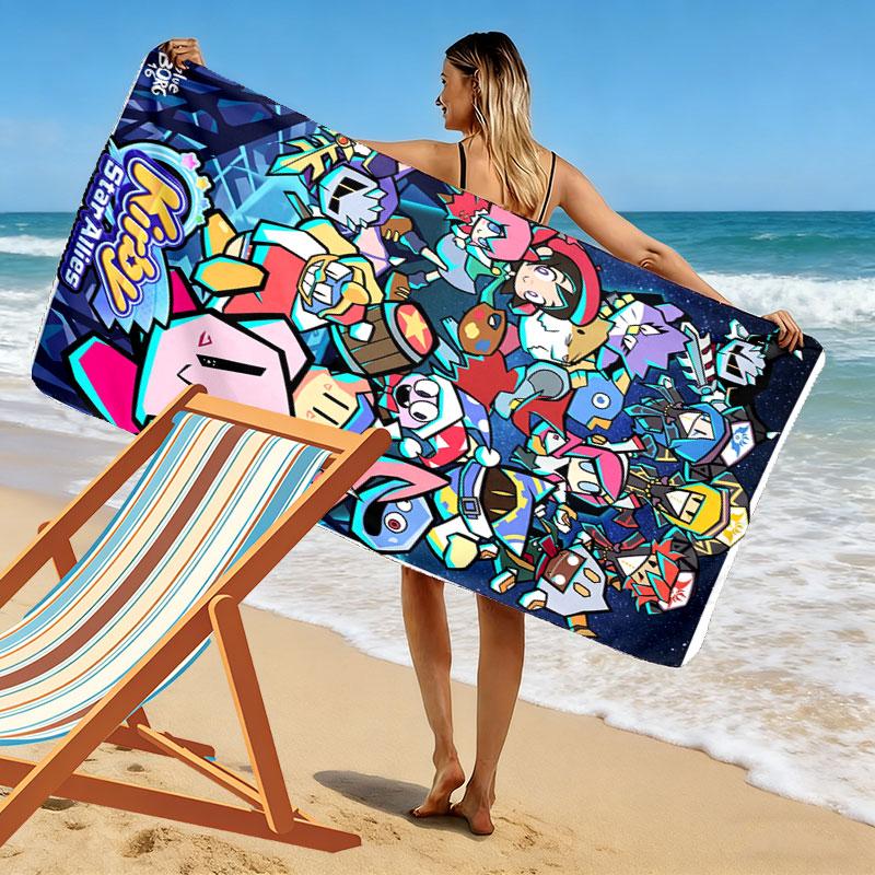 Kirby Cute Art Print Beach Towel, Large Soft Quick Dry Towel for Beach Camping Swimming