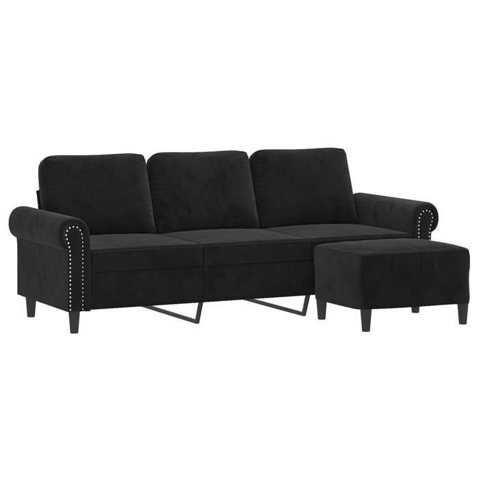 VidaXL Canapé à 3 places avec repose-pieds Noir 180 cm Velours, canapé, canapé avec repose-pieds, canapé trois places, 3201220