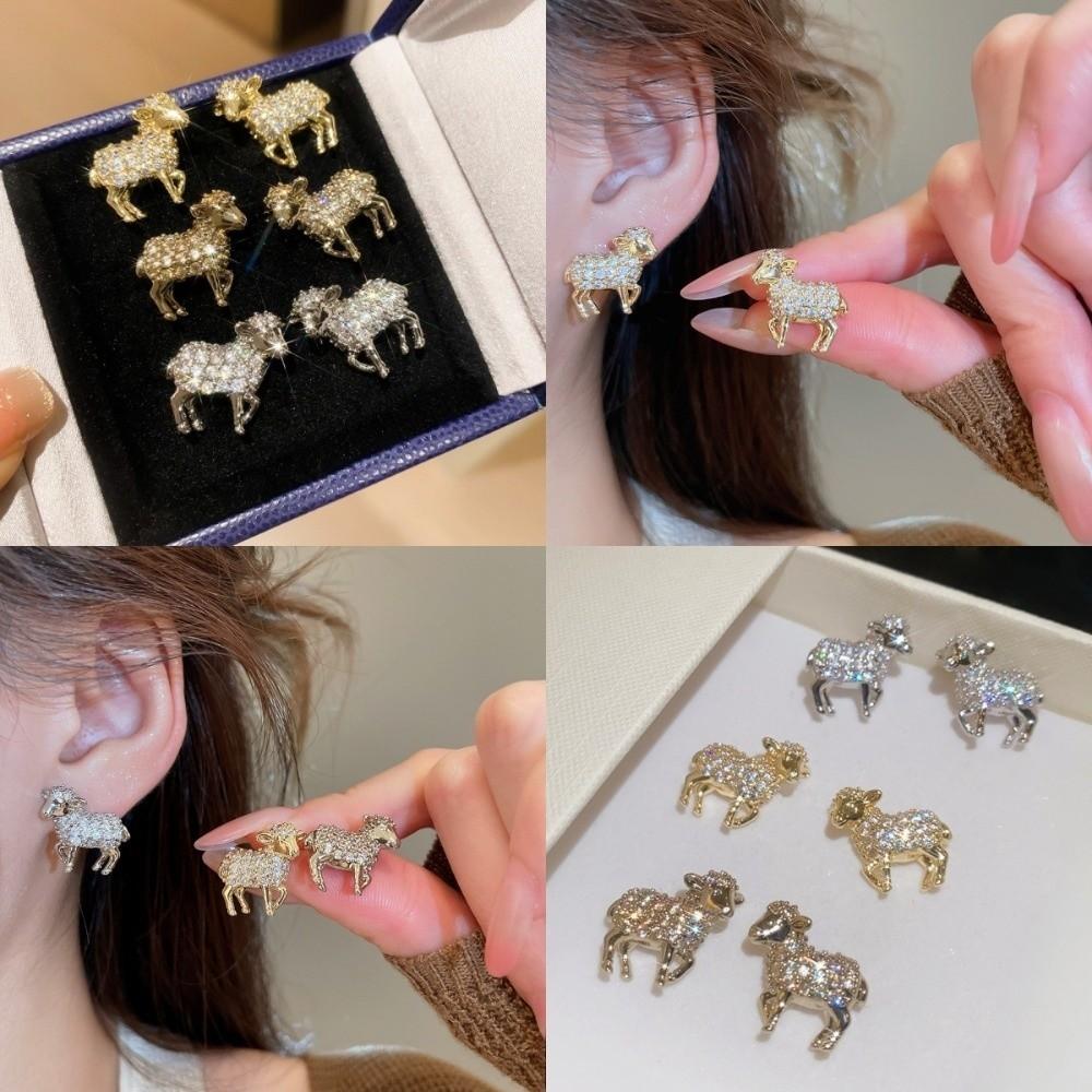 Goat Rhinestone Lamb Stud Earrings Mini Chinese New Year Earrings Jewelry Spring Festival