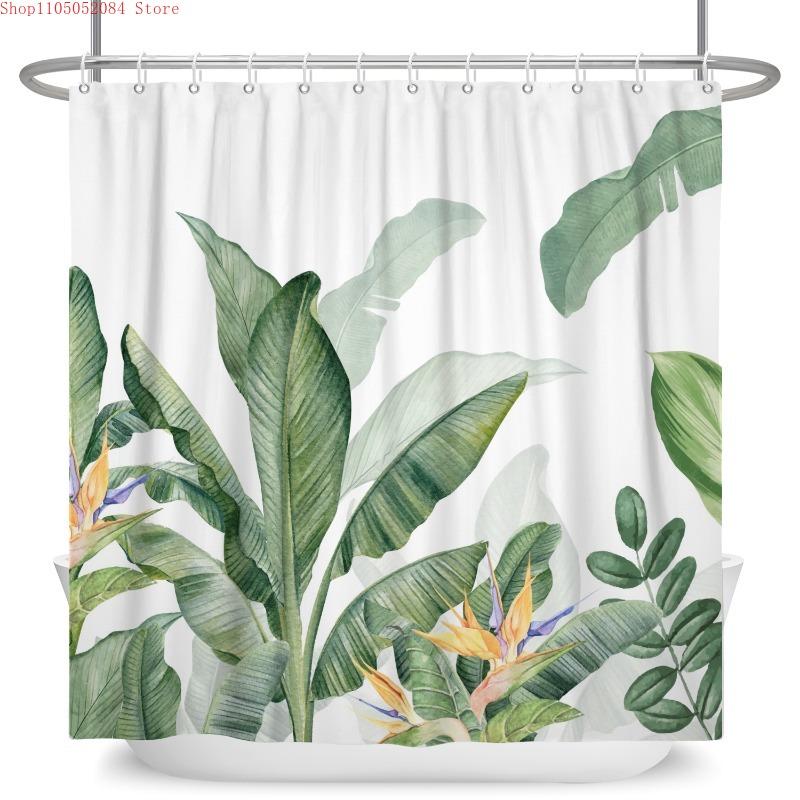 Cute Plant Pattern Shower Curtain With Hooks Waterproof Mildew Resistant Easy Install Washable For Home Bathroom Apartment