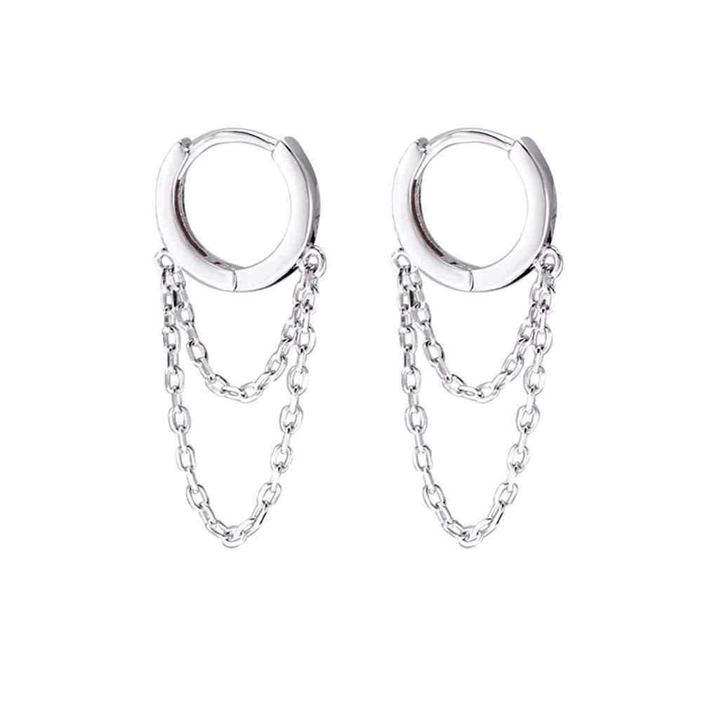 Elegant Double Line Tassel Earrings: 18K Gold, S925 Sterling Silver Studs, Copper Ornament, 14K Gold Chain.