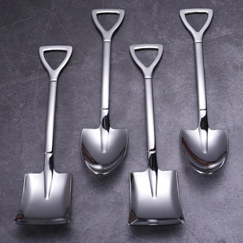 Stainless Steel Shovel Point Spoons Watermelon Coffee Tea Spoon Ice Cream Dessert Tip Scoop Cutlery Tableware Set Kitchen Tools