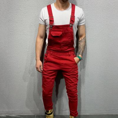 Macacão Masculino Cor Sólida Multi Bolsos Macacão Comprimento Total Cintura Média Cargo Macacão
