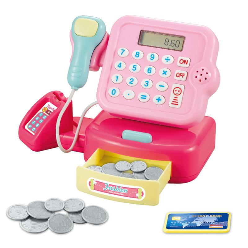 Children Cash Register Toys For Boys Girls Supermarket Cashier Calculation Analog Scanner Play House