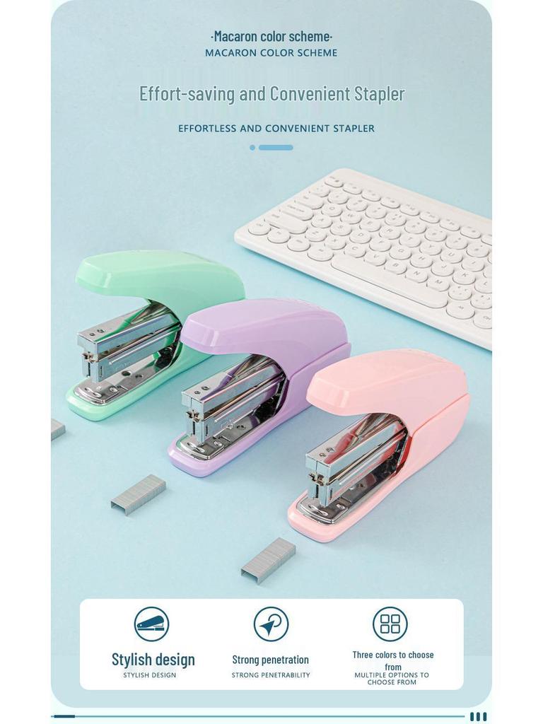 Medium-Size Effort-Saving Mini No. 10 Stapler, Macaron Color, Binds 20 Pages, Suitable for 24/6 Staples.
