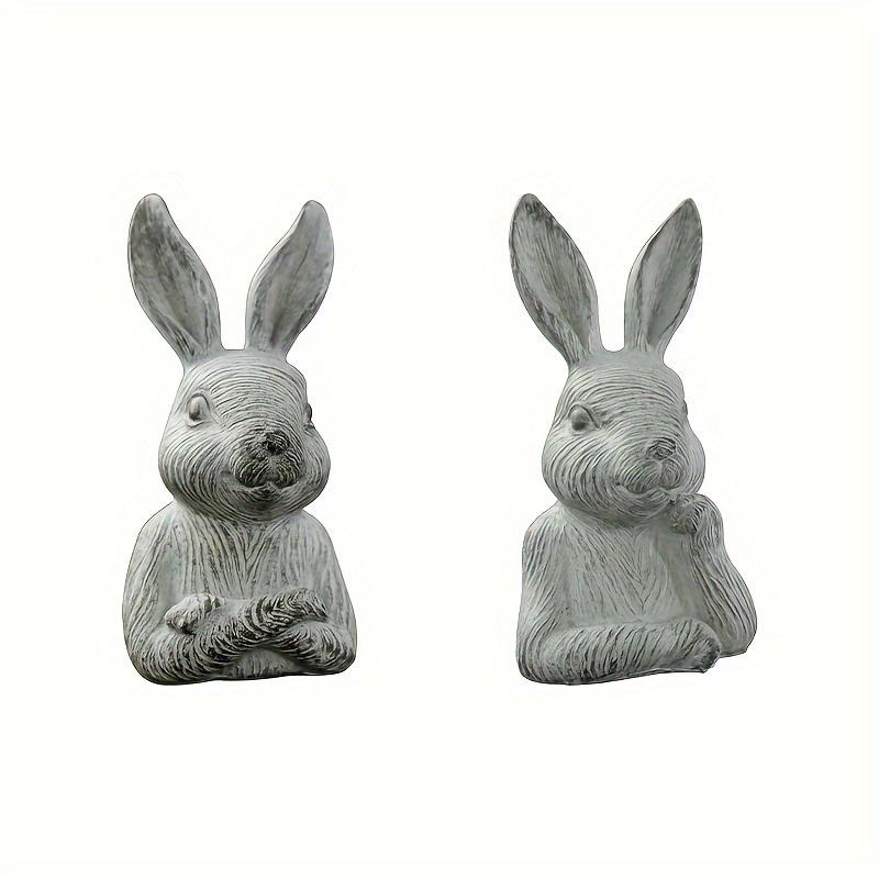

2pcs Rustic Wood Grain Finish Bust Rabbit Resin Statues, Farmhouse Decorative Animal Sculptures For Garden And Balcony