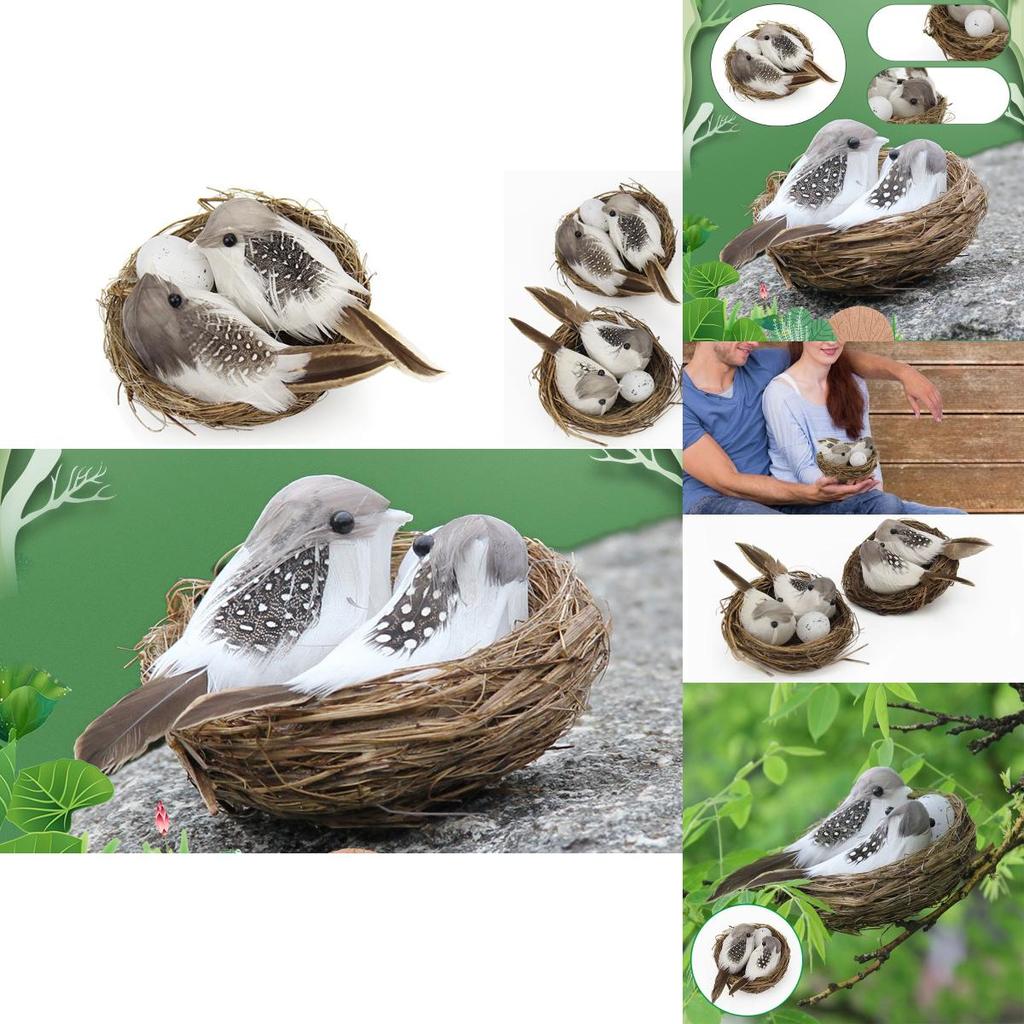 Realistic Set 1 Feathered Birds With Nest Birds Egg Artificial Garden Decor Tree