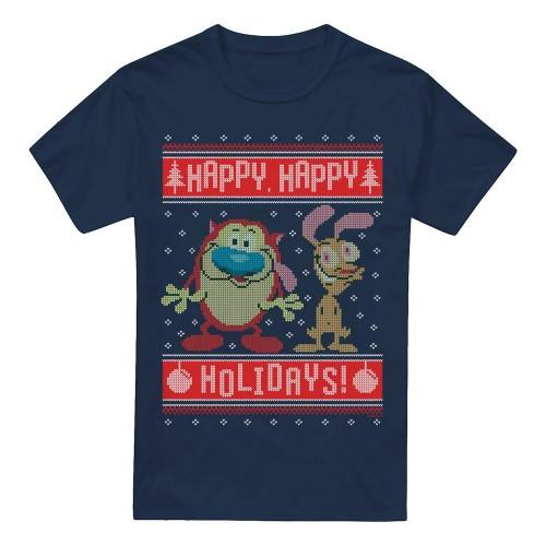 Ren & Stimpy Herrar Glad, Glad Helg Julstickad T-shirt