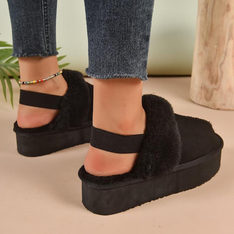 Fashion Winter Platform Bag Slippers Autumn New Round Toe Spliced Suede Plus Wool Non-Slip Wear-Resistant Flats