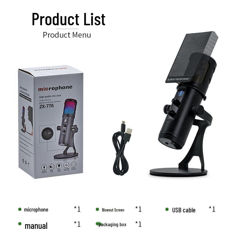 RGB USB Condenser Microphone for Mobile, PC, Live Streaming, Gaming & Recording