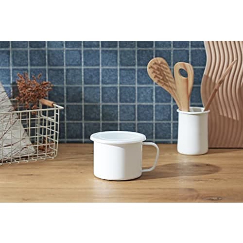 PEARL METAL Enamel Cook Pot, 12cm Round, Gas Stove Only, Blanc Kitchen HB-5761