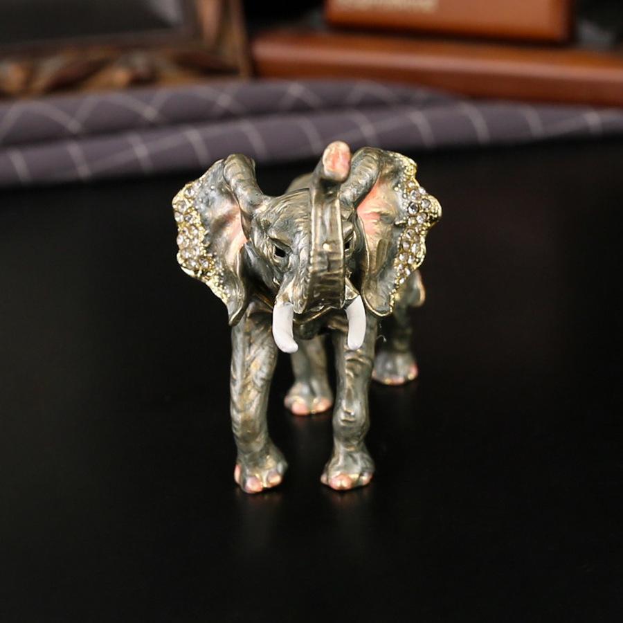New light luxury enamel color diamond inlaid elephant jewelry box ring jewelry storage box tabletop ornament metal handicraft