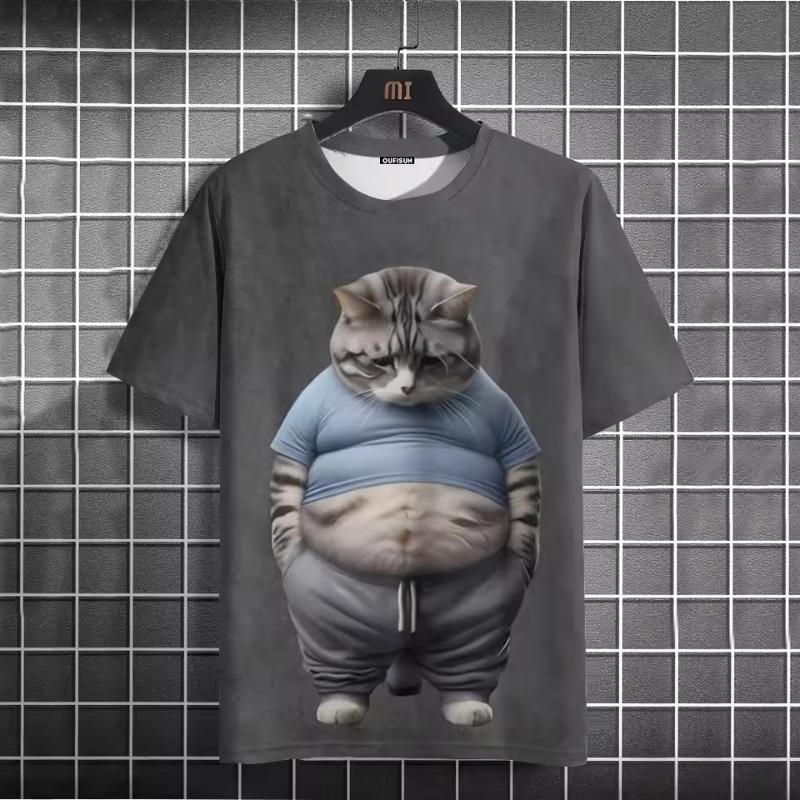 Letní pánské tričko Funny Cat Print Oversized pánské tričko s krátkým rukávem kulatý výstřih Ležérní Muži Ženy Tričko Neutrální Oblečení 2024