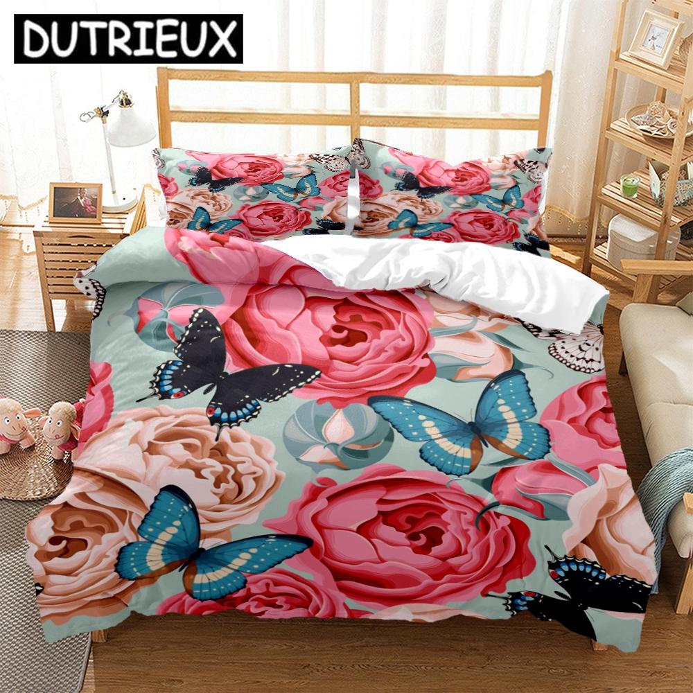 Rose Flower Art Print Three Piece Bedding Set Fashion Article Children Or Adults For Beds Quilt Covers Pillowcases Bedding Set