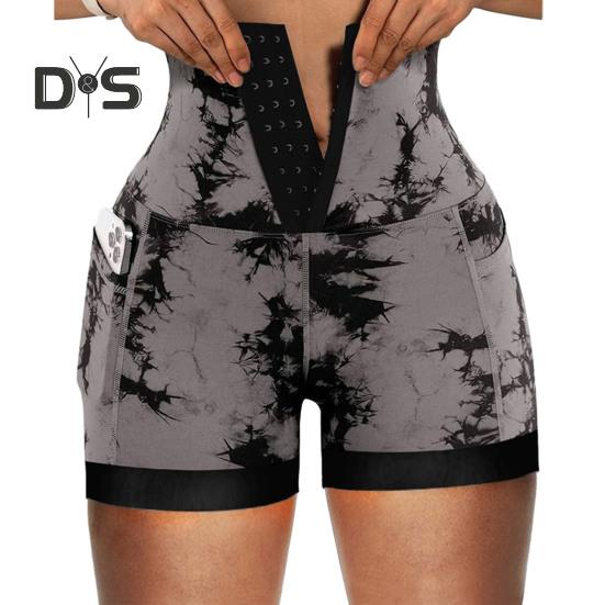 

Женские шорты с высокой талией, контролем живота, приподнятыми ягодицами, карманами с завязками, эластичной компрессионной застежкой спереди, облегающими шорты для йоги M чёрный