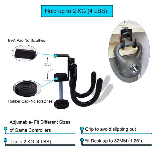 YYST Desk Mount Game Controller Holder Clamp-on Hanger Holder Storage Rack for PS3/PS4/PS5/Xbox 360/Xbox One/S/X/Elite/Series S/Series X Controller, P