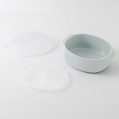 &NE Yam Schi Recopo Green, 18.5cm Wide x 13.5cm Deep x 9.2cm Thick, Microwave Steamer, Made in Japan, Ideal for Dim Sum, Dishwasher Safe, Heat and Col