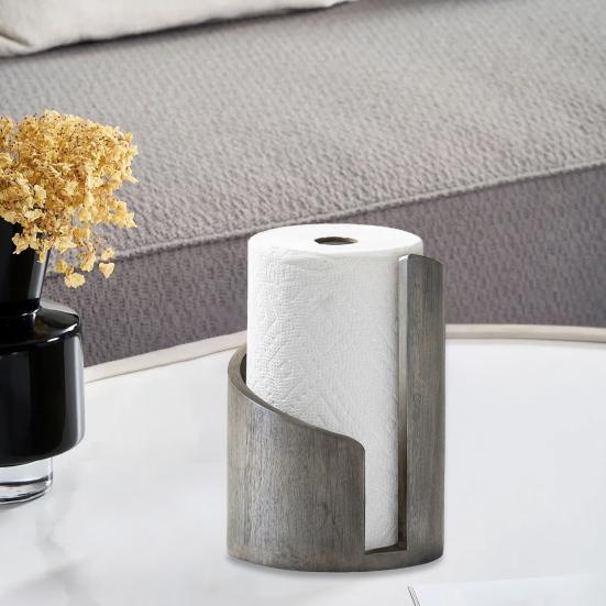 Wood Paper Towel Holder One-Handed Operation Easy Access Paper Towel Stand Farmhouse Kitchen Decor Accessory