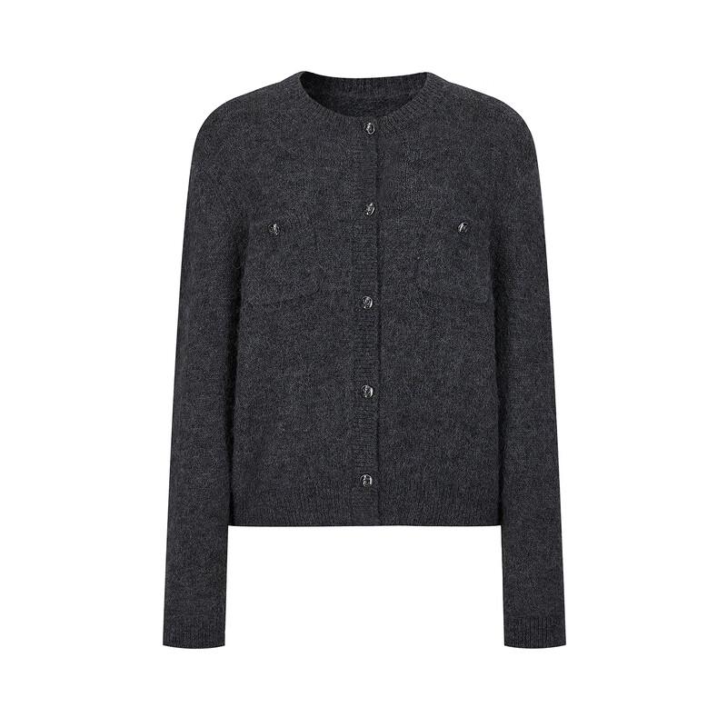 Anna Kou Women's Single-Breasted Round Neck Knitted Cardigan