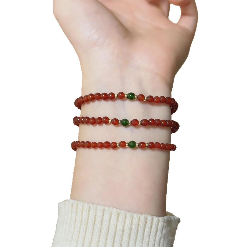 New Natural Red Agate Round Bead Bracelet, Green Agate New Jewelry for Women, Versatile, High-end, Stylish, Flattering Gift